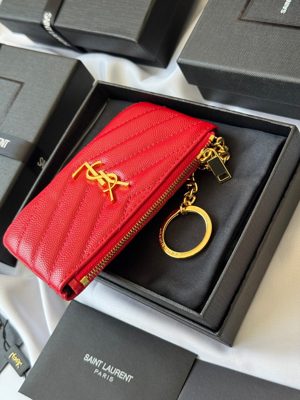 YSL cassandre matelassé key pouch IN Calfskin Leather 438386 Red