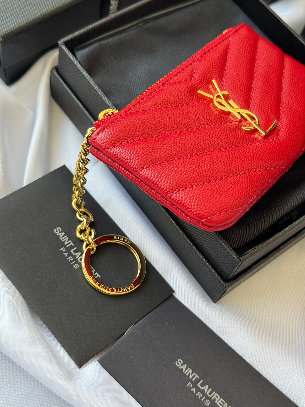 YSL cassandre matelassé key pouch IN Calfskin Leather 438386 Red