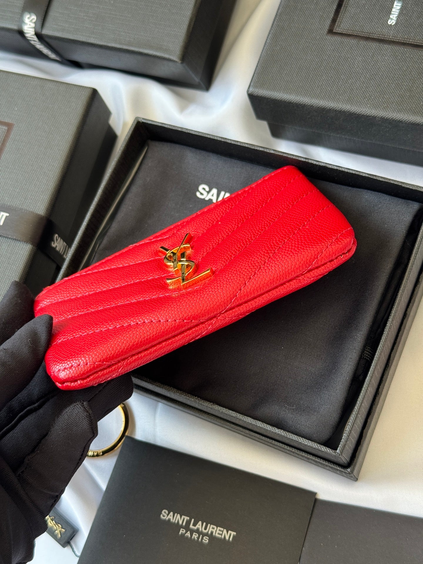 YSL cassandre matelassé key pouch IN Calfskin Leather 438386 Red