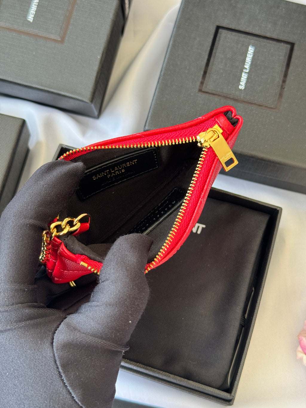 YSL cassandre matelassé key pouch IN Calfskin Leather 438386 Red
