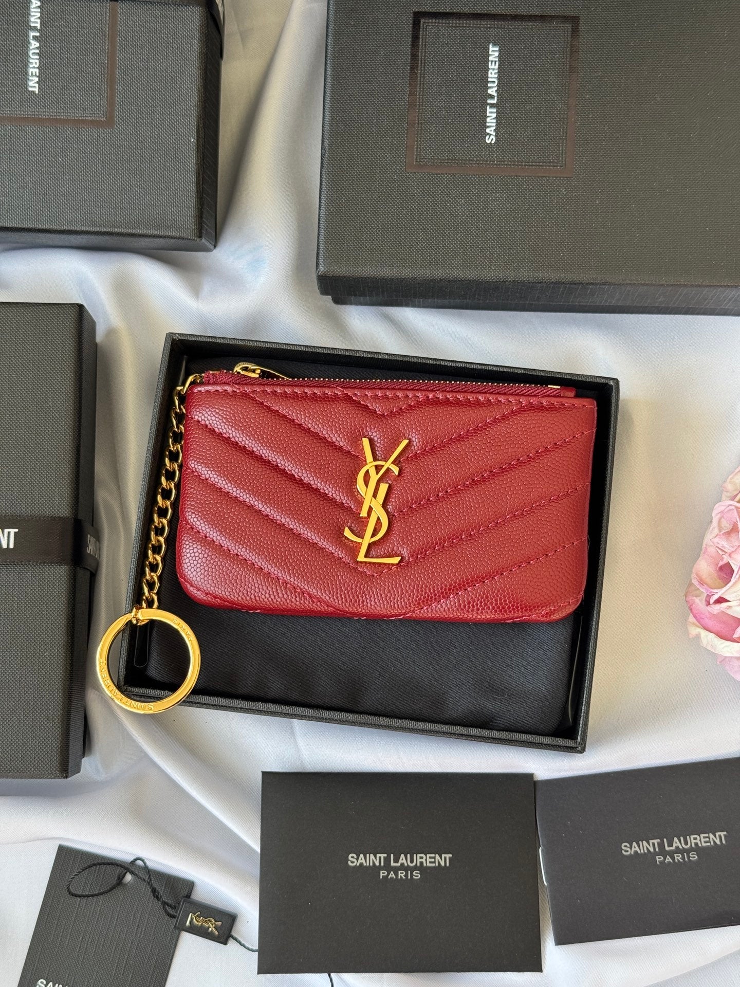 Luxury YSL key pouch for women matelass¨¦ leather small gift boxable