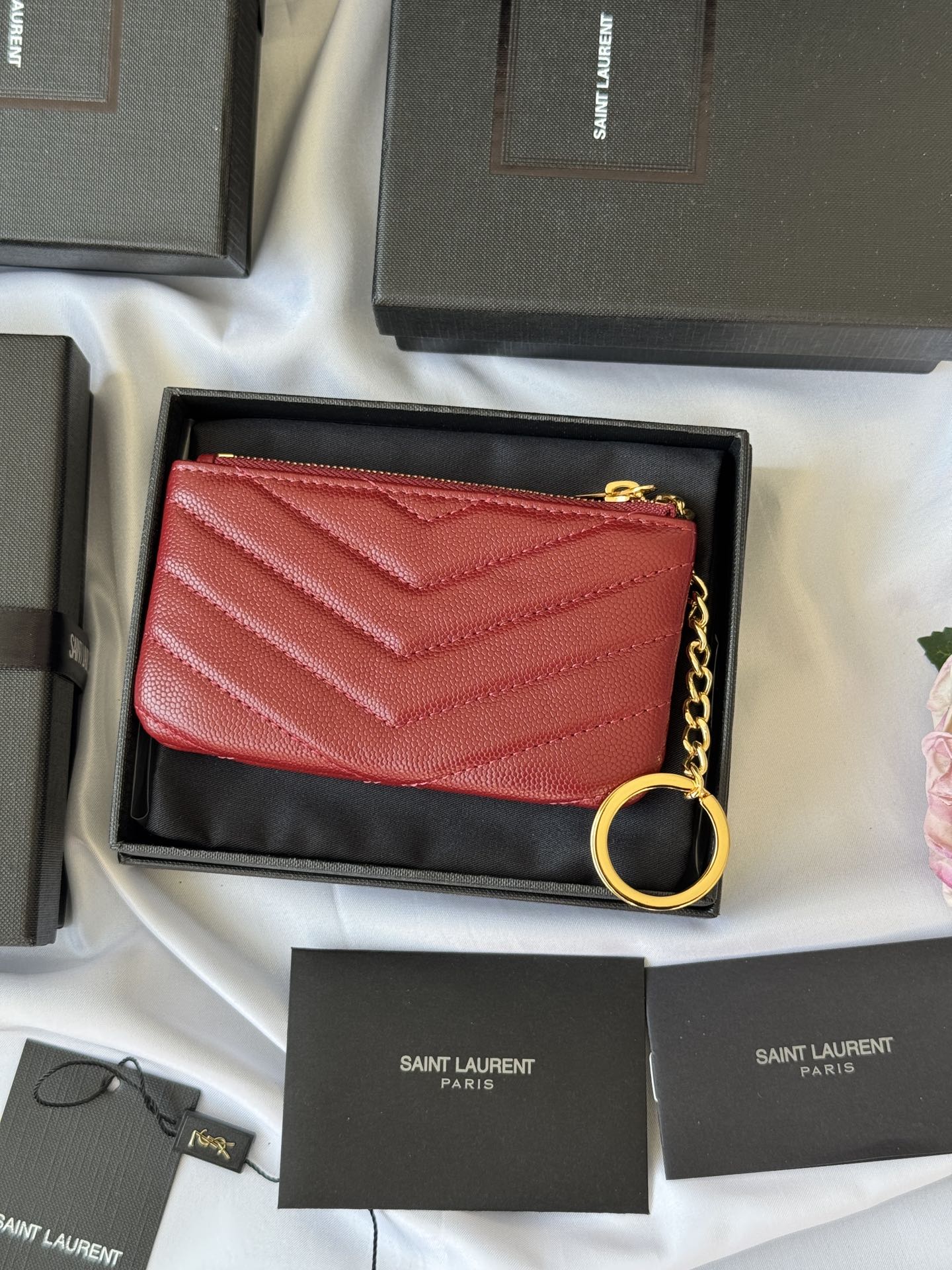 YSL cassandre matelassé key pouch IN Calfskin Leather 438386 Dark Red