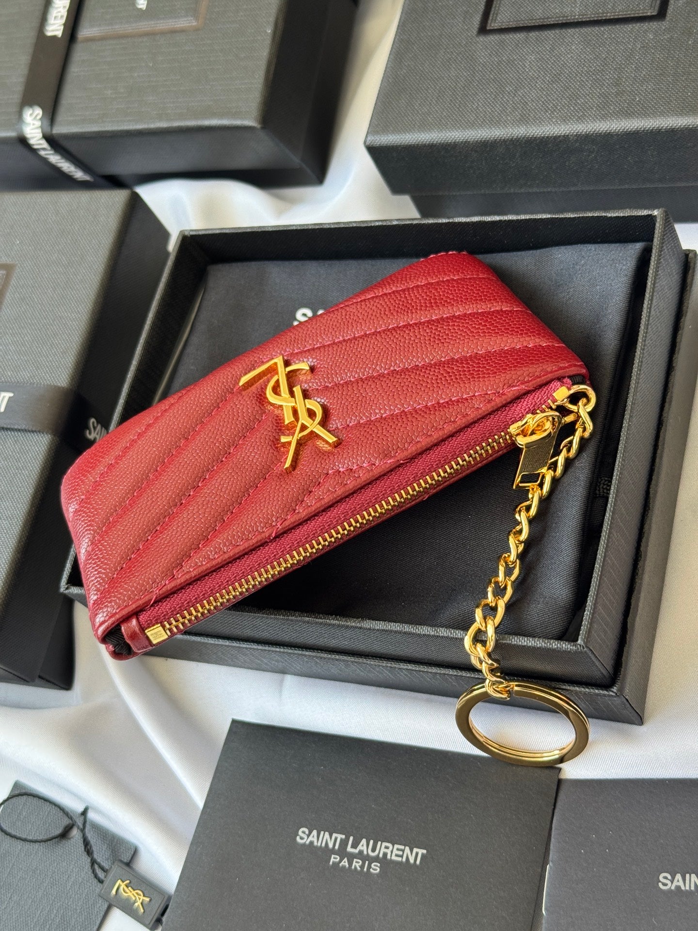 YSL cassandre matelassé key pouch IN Calfskin Leather 438386 Dark Red