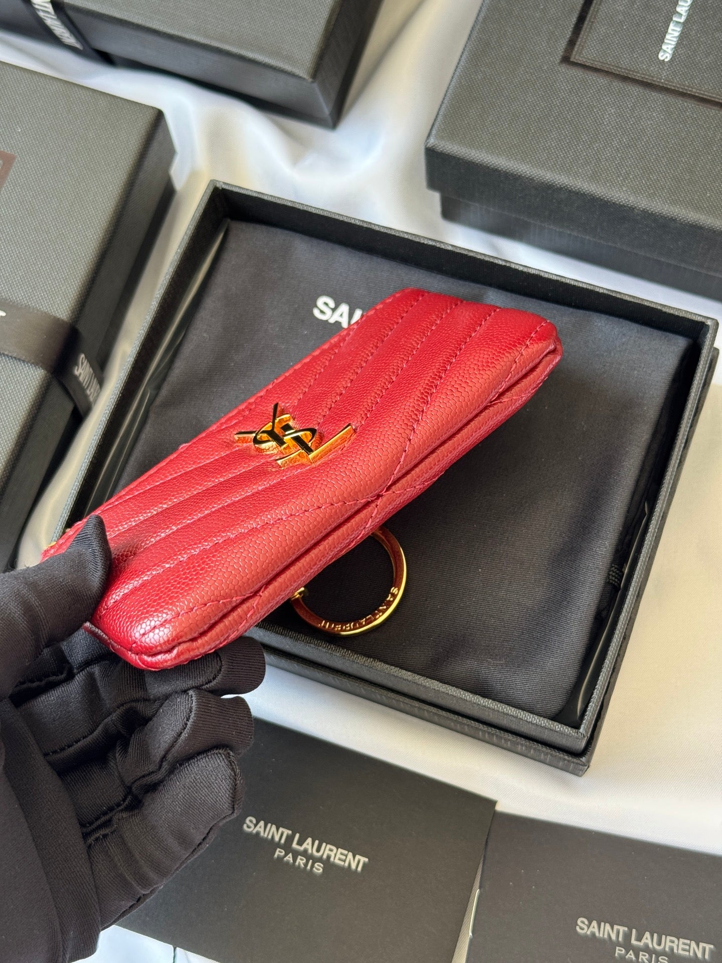 YSL cassandre matelassé key pouch IN Calfskin Leather 438386 Dark Red
