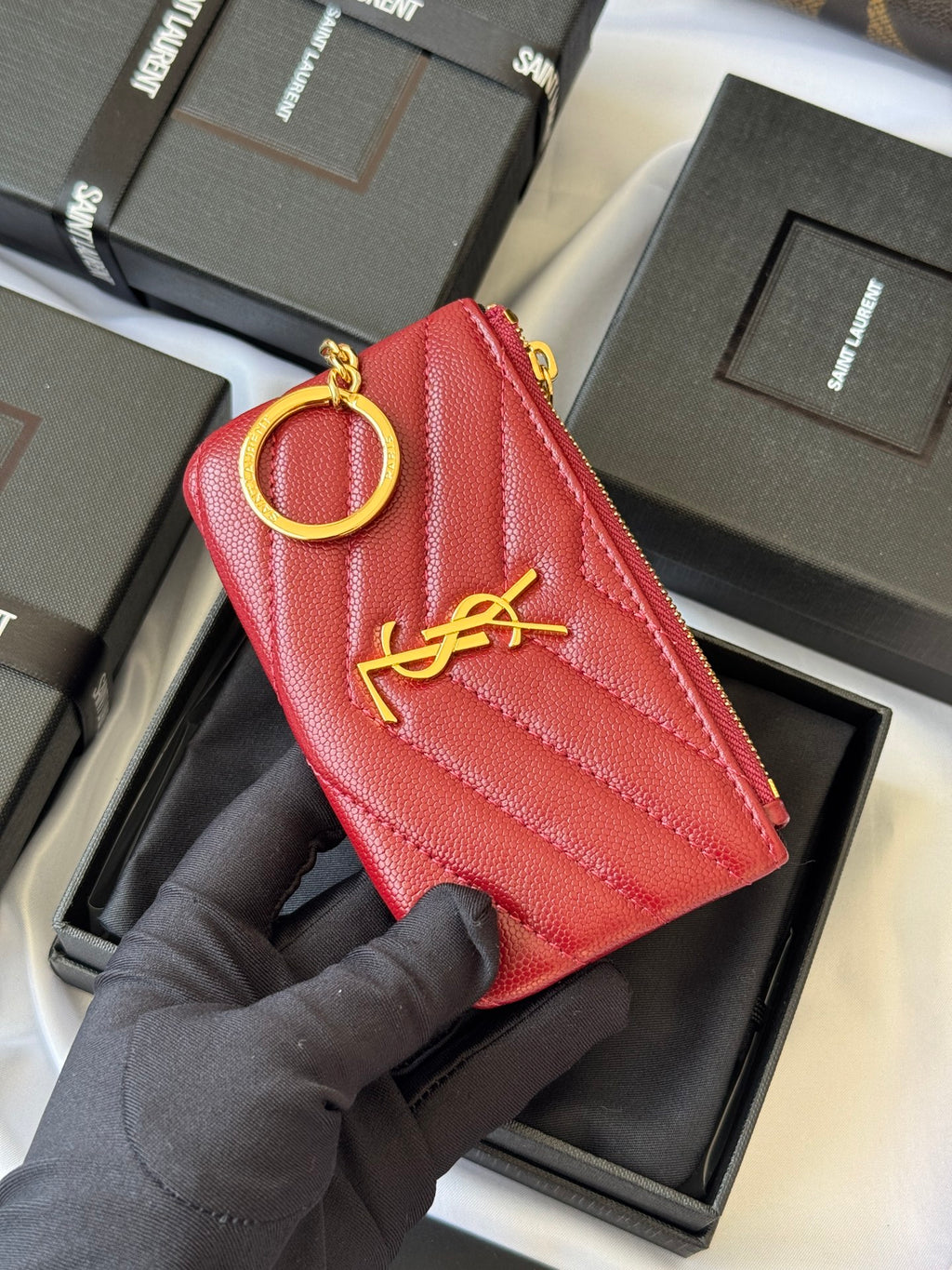 YSL cassandre matelassé key pouch IN Calfskin Leather 438386 Dark Red