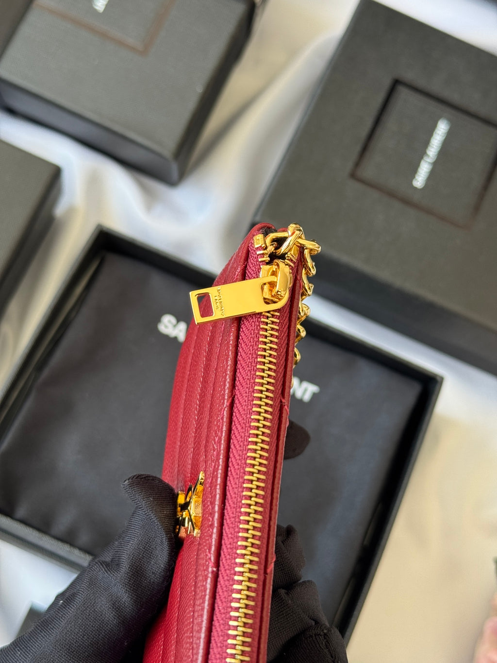 YSL cassandre matelassé key pouch IN Calfskin Leather 438386 Dark Red