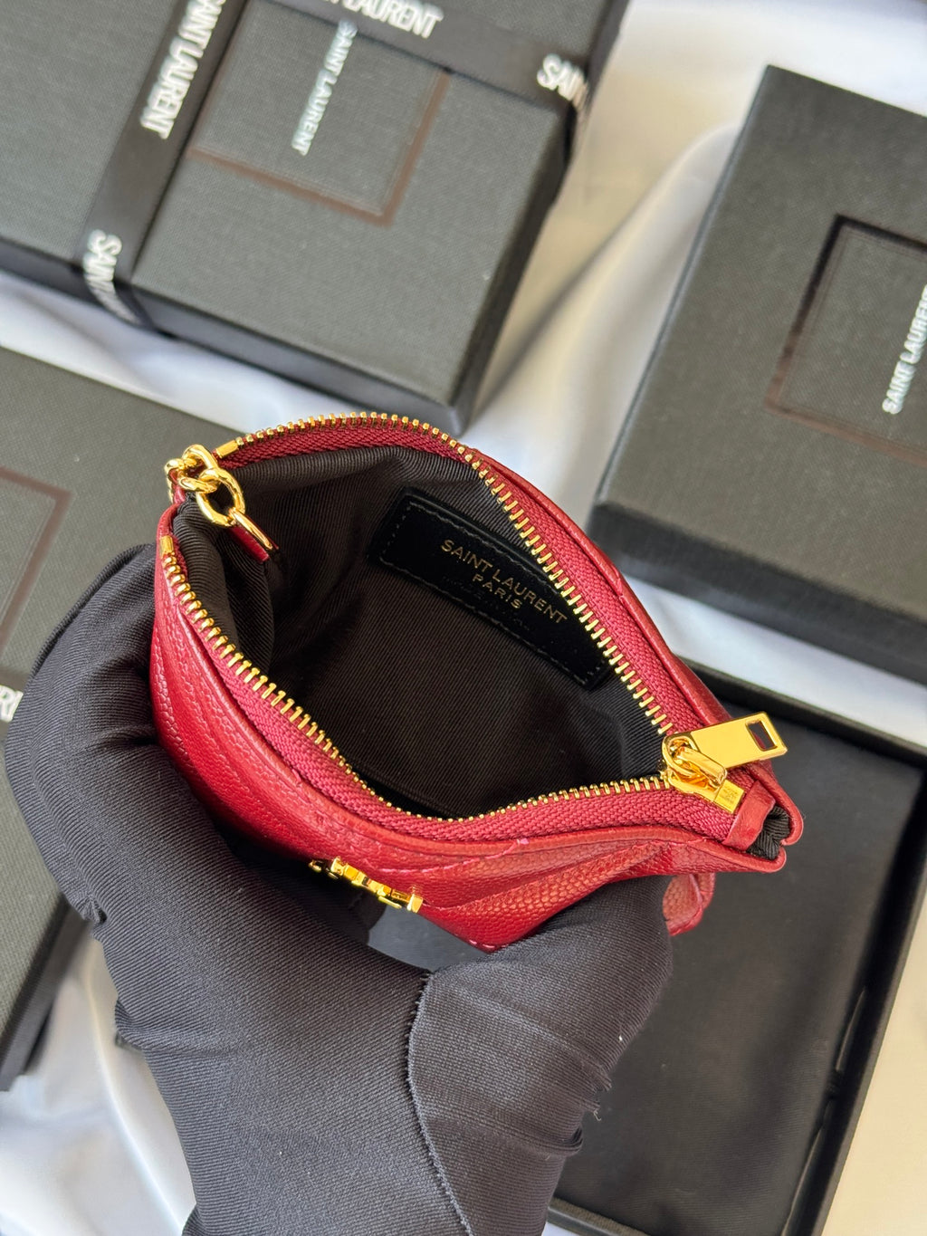 YSL cassandre matelassé key pouch IN Calfskin Leather 438386 Dark Red
