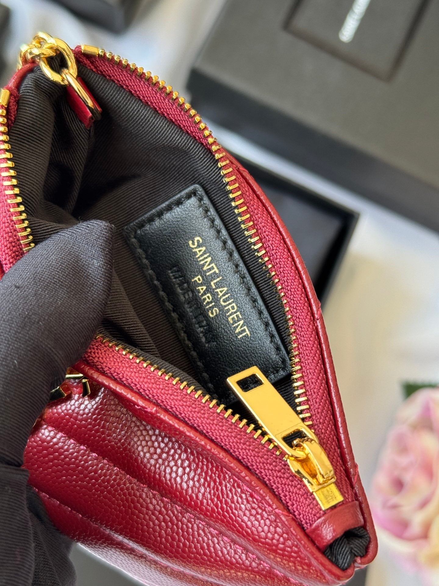 YSL cassandre matelassé key pouch IN Calfskin Leather 438386 Dark Red