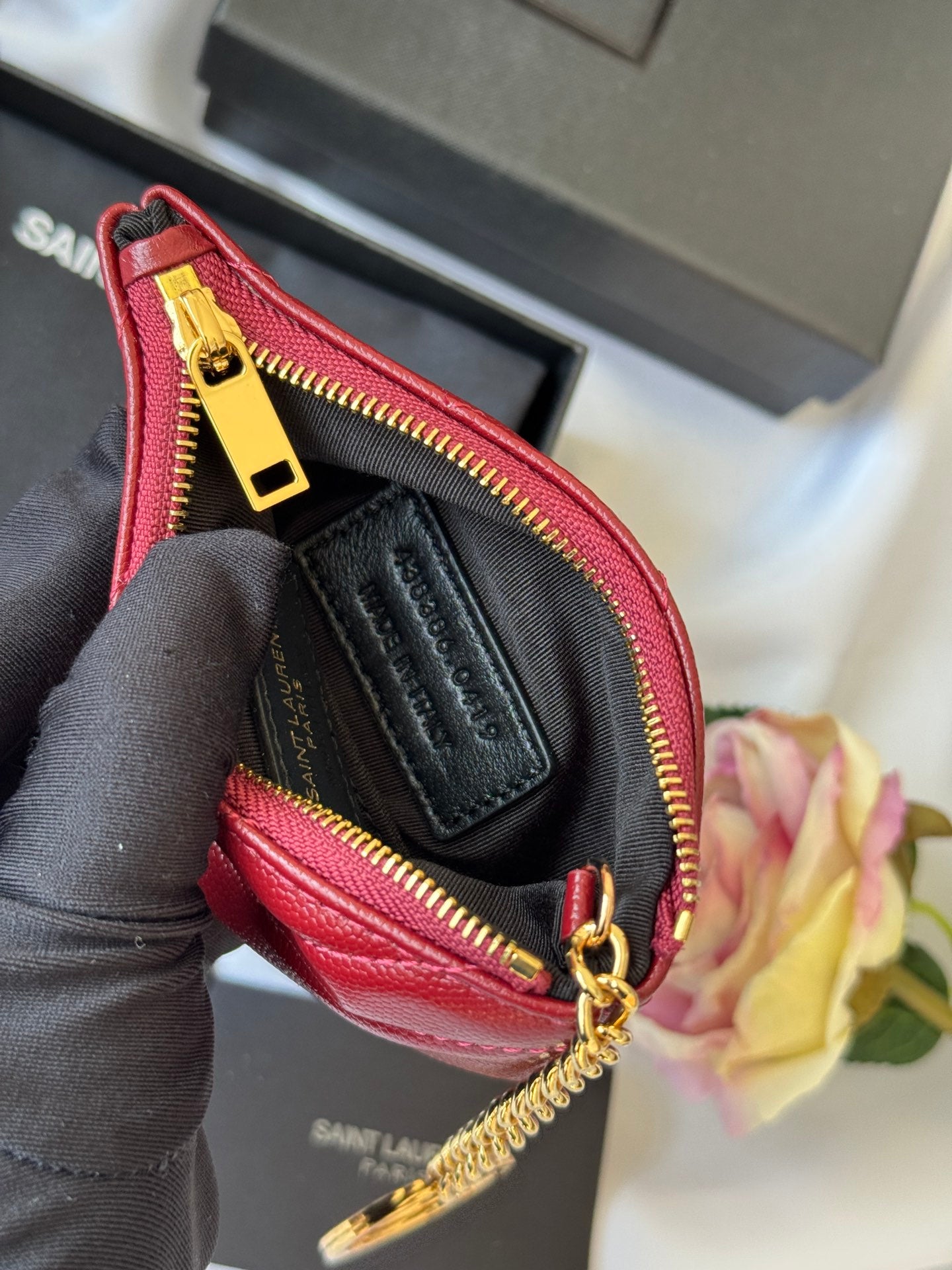 YSL cassandre matelassé key pouch IN Calfskin Leather 438386 Dark Red