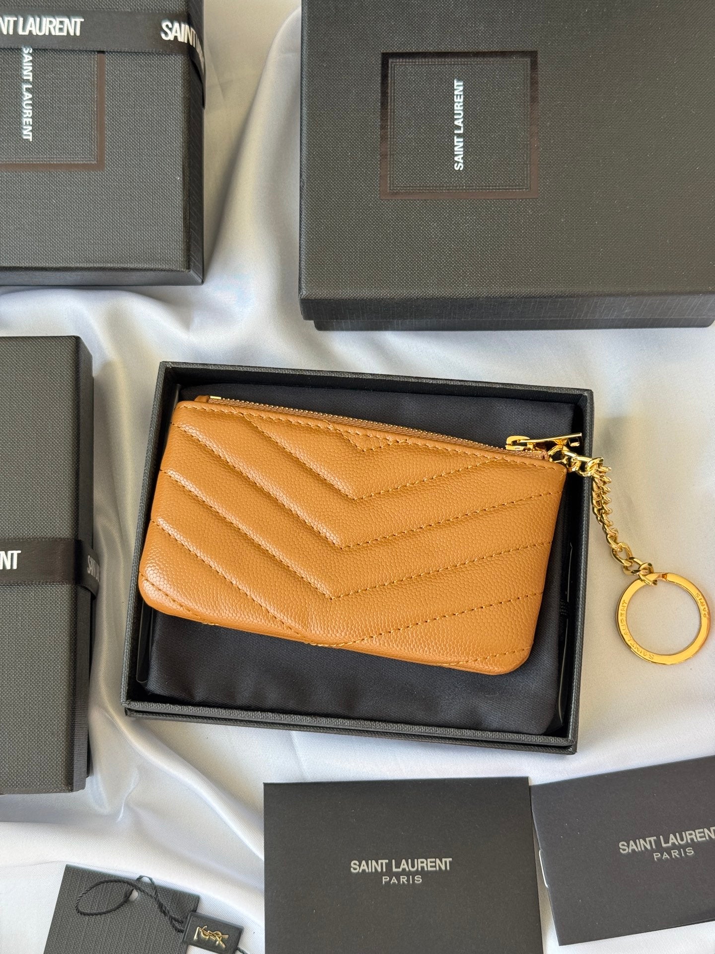 YSL cassandre matelassé key pouch IN Calfskin Leather 438386 Brown