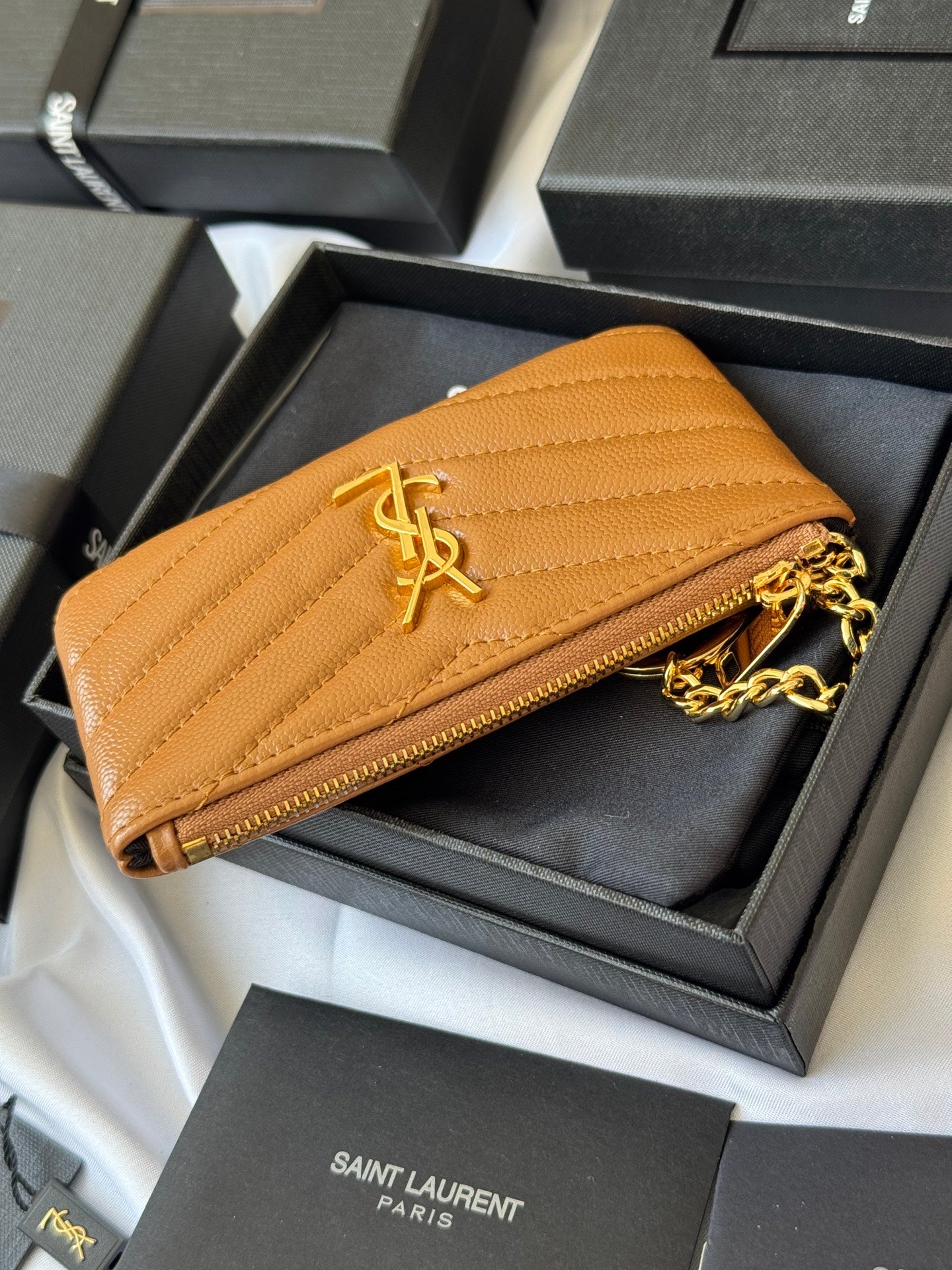 YSL cassandre matelassé key pouch IN Calfskin Leather 438386 Brown