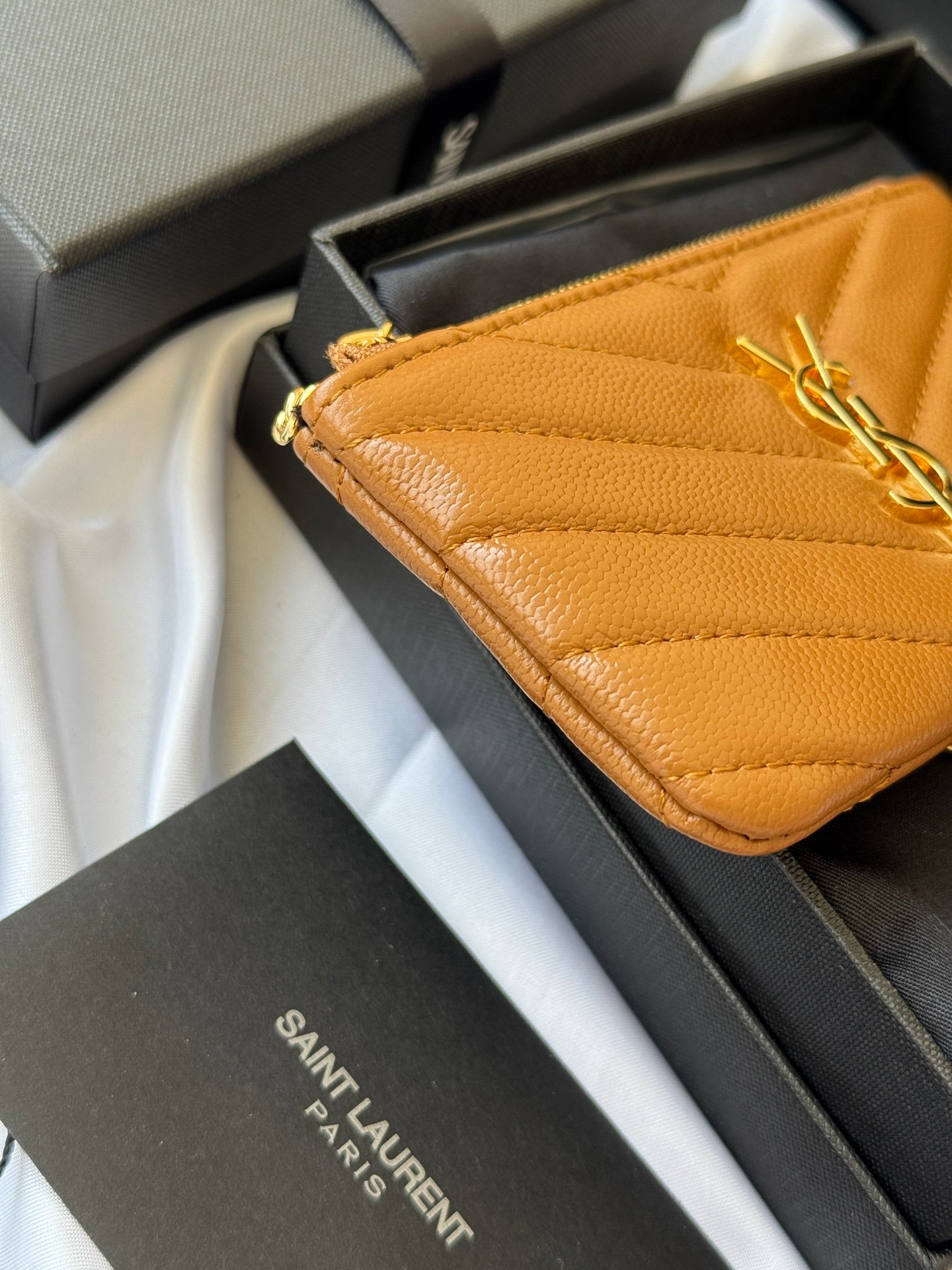 YSL cassandre matelassé key pouch IN Calfskin Leather 438386 Brown