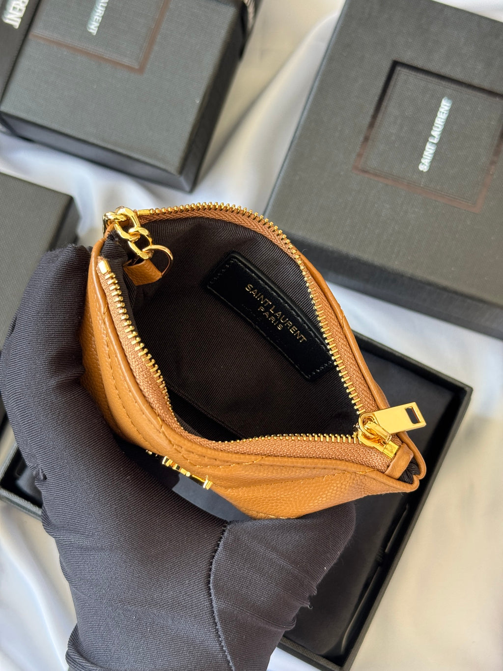 YSL cassandre matelassé key pouch IN Calfskin Leather 438386 Brown