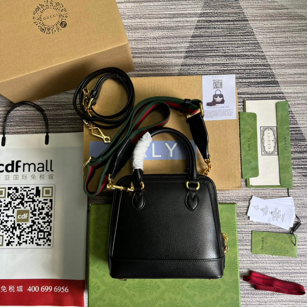 adidas x Gucci 677212 Horsebit 1955 mini bag Black and white leather