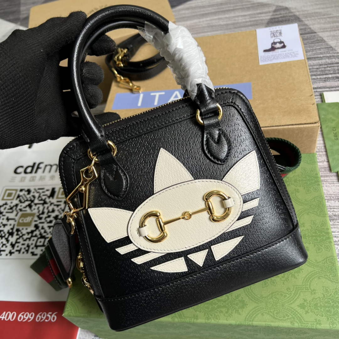 adidas x Gucci 677212 Horsebit 1955 mini bag Black and white leather