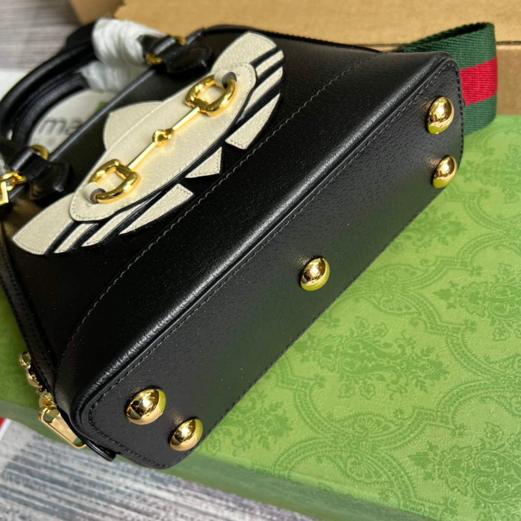 adidas x Gucci 677212 Horsebit 1955 mini bag Black and white leather