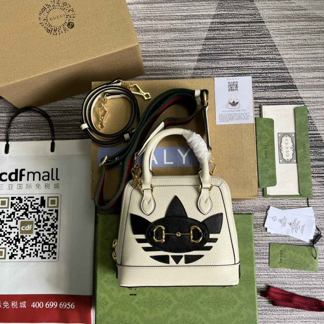 adidas x Gucci 677212 Horsebit 1955 mini bag white and Black leather