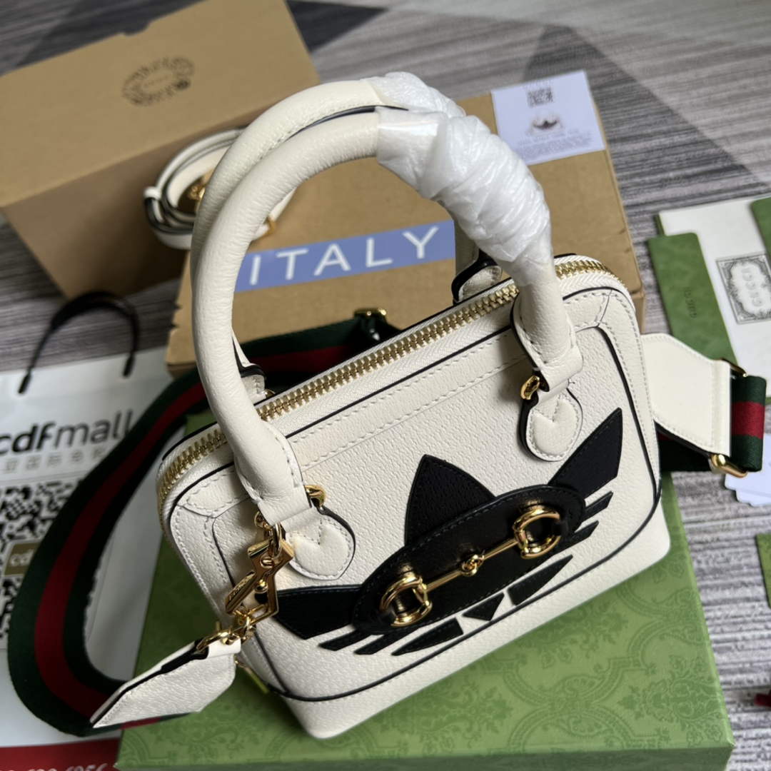 adidas x Gucci 677212 Horsebit 1955 mini bag white and Black leather