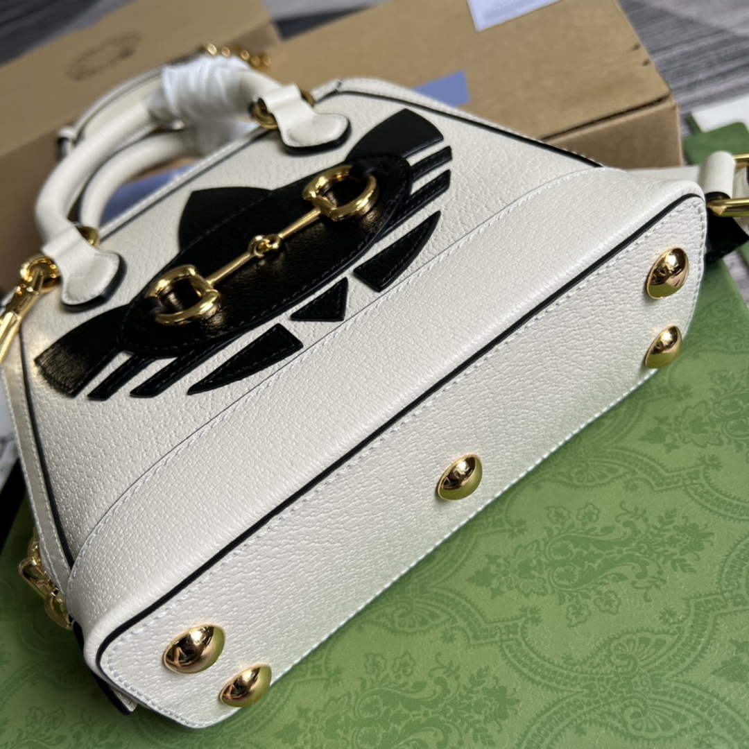 adidas x Gucci 677212 Horsebit 1955 mini bag white and Black leather