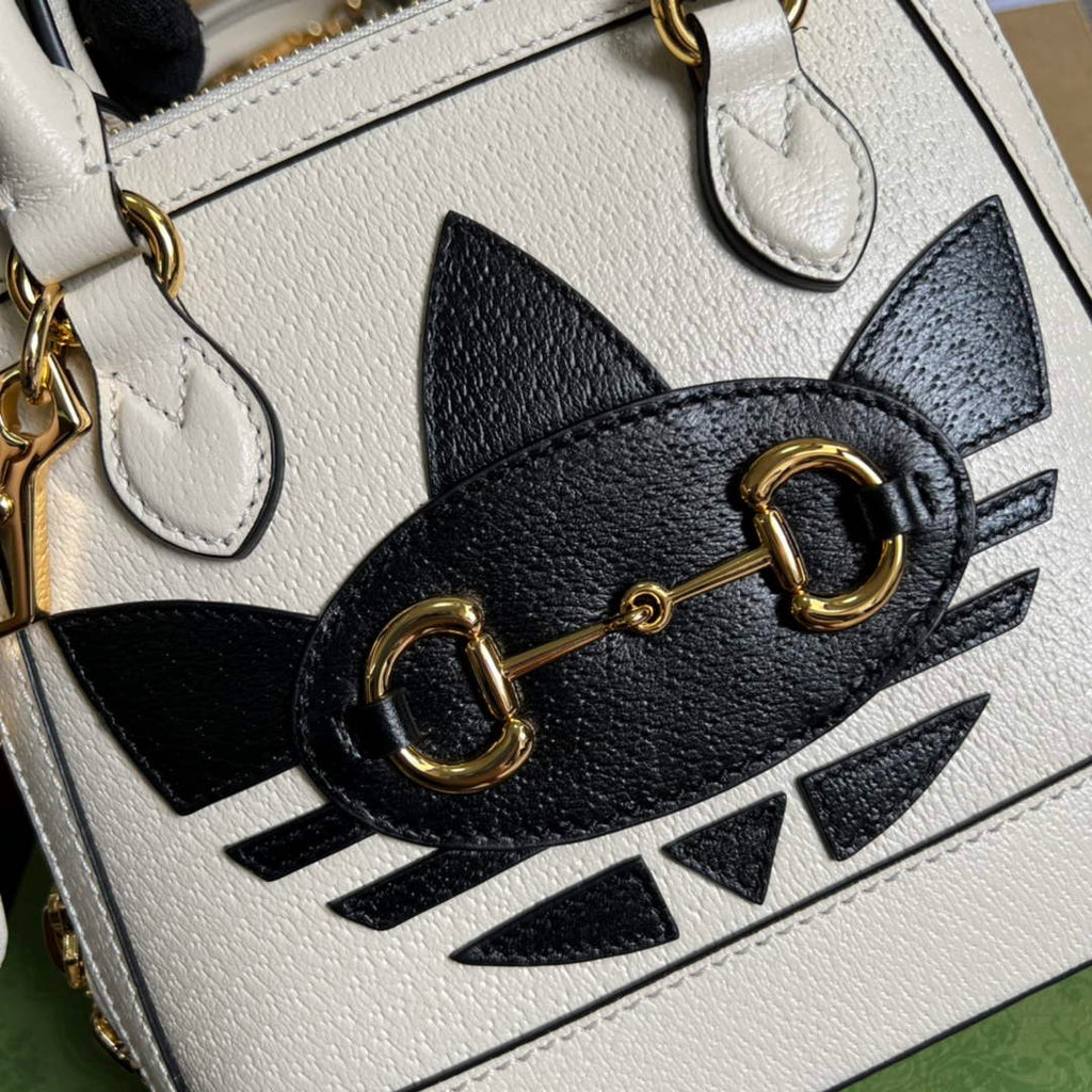adidas x Gucci 677212 Horsebit 1955 mini bag white and Black leather