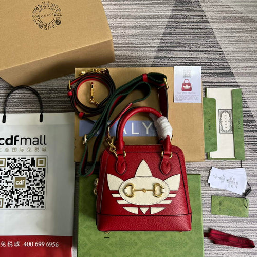adidas x Gucci 677212 Horsebit 1955 mini bag red and white leather