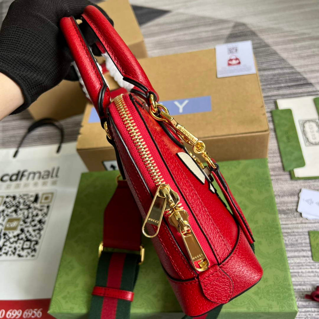 adidas x Gucci 677212 Horsebit 1955 mini bag red and white leather