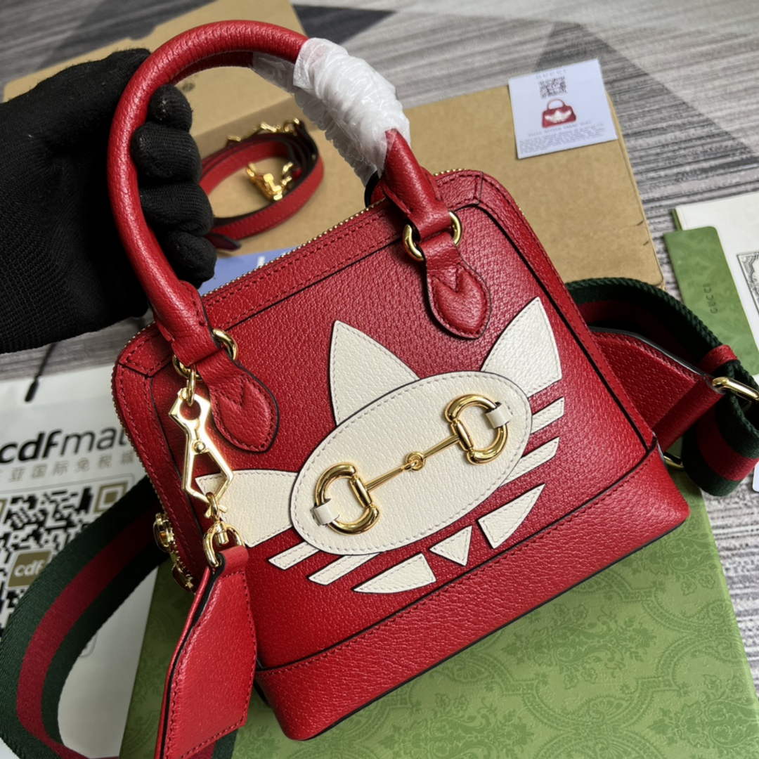 adidas x Gucci 677212 Horsebit 1955 mini bag red and white leather