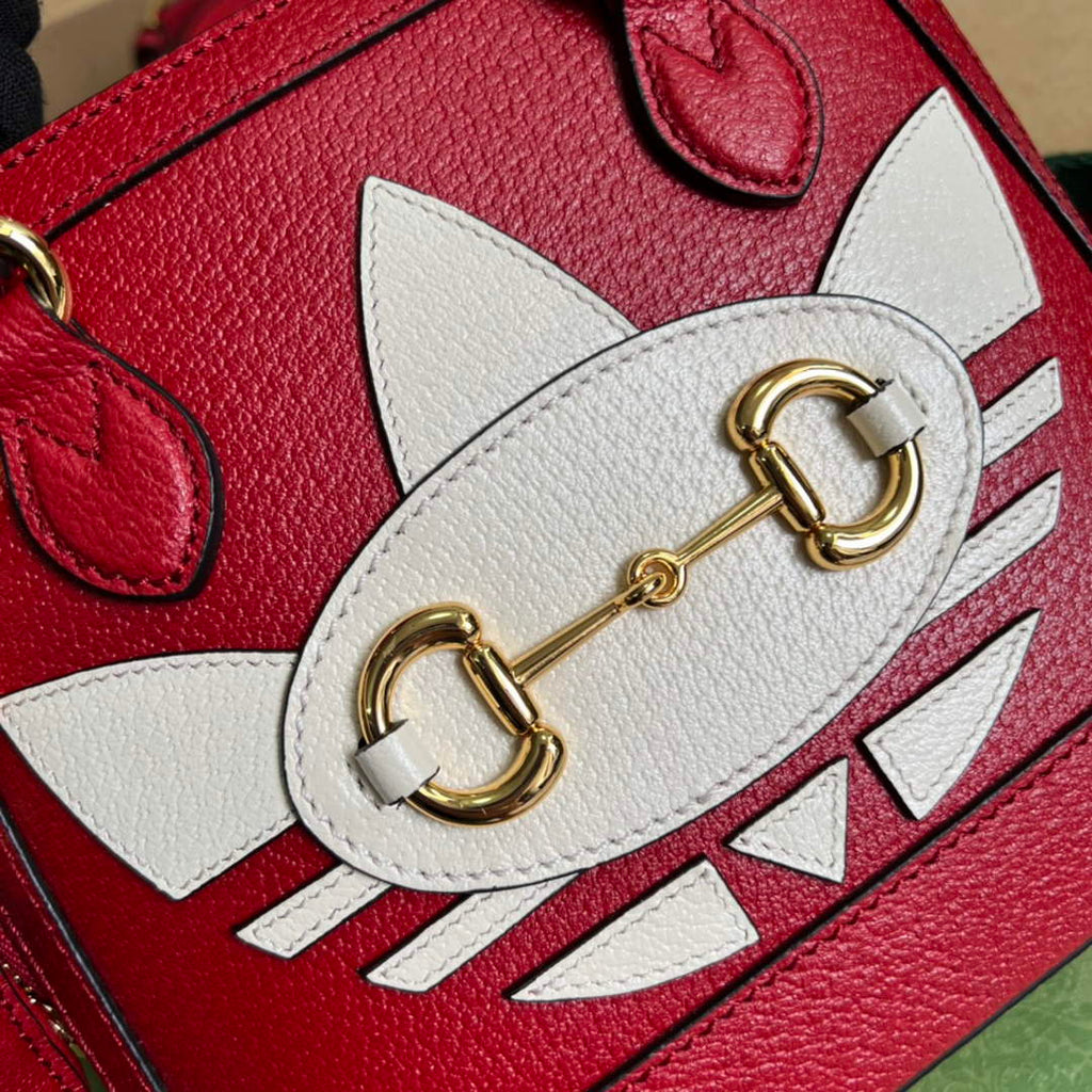 adidas x Gucci 677212 Horsebit 1955 mini bag red and white leather