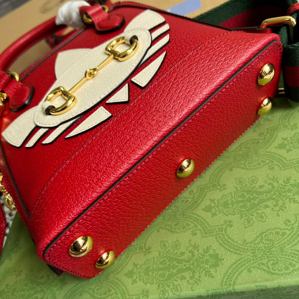 adidas x Gucci 677212 Horsebit 1955 mini bag red and white leather