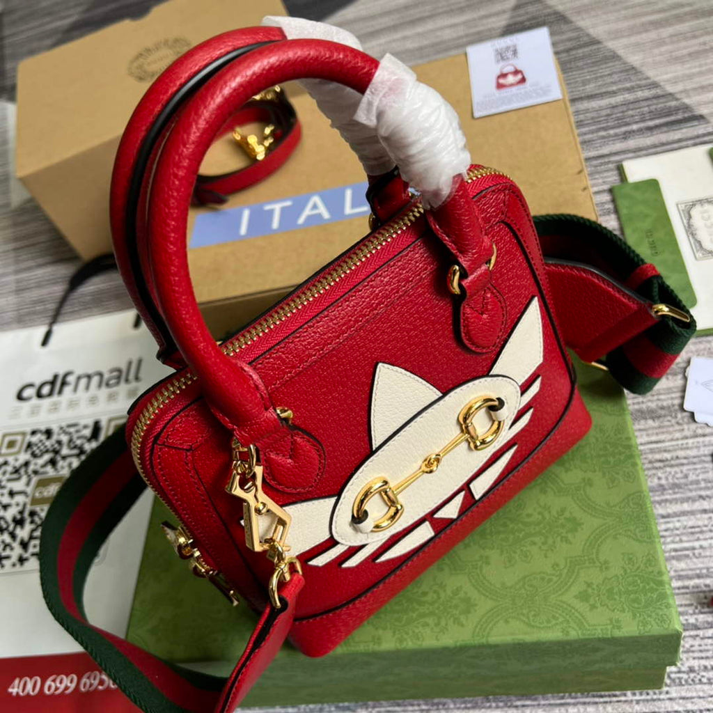 adidas x Gucci 677212 Horsebit 1955 mini bag red and white leather
