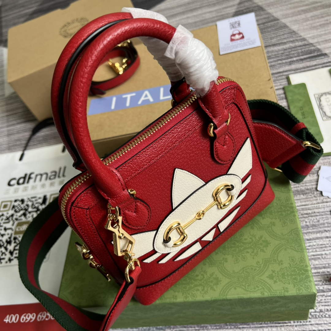 adidas x Gucci 677212 Horsebit 1955 mini bag red and white leather