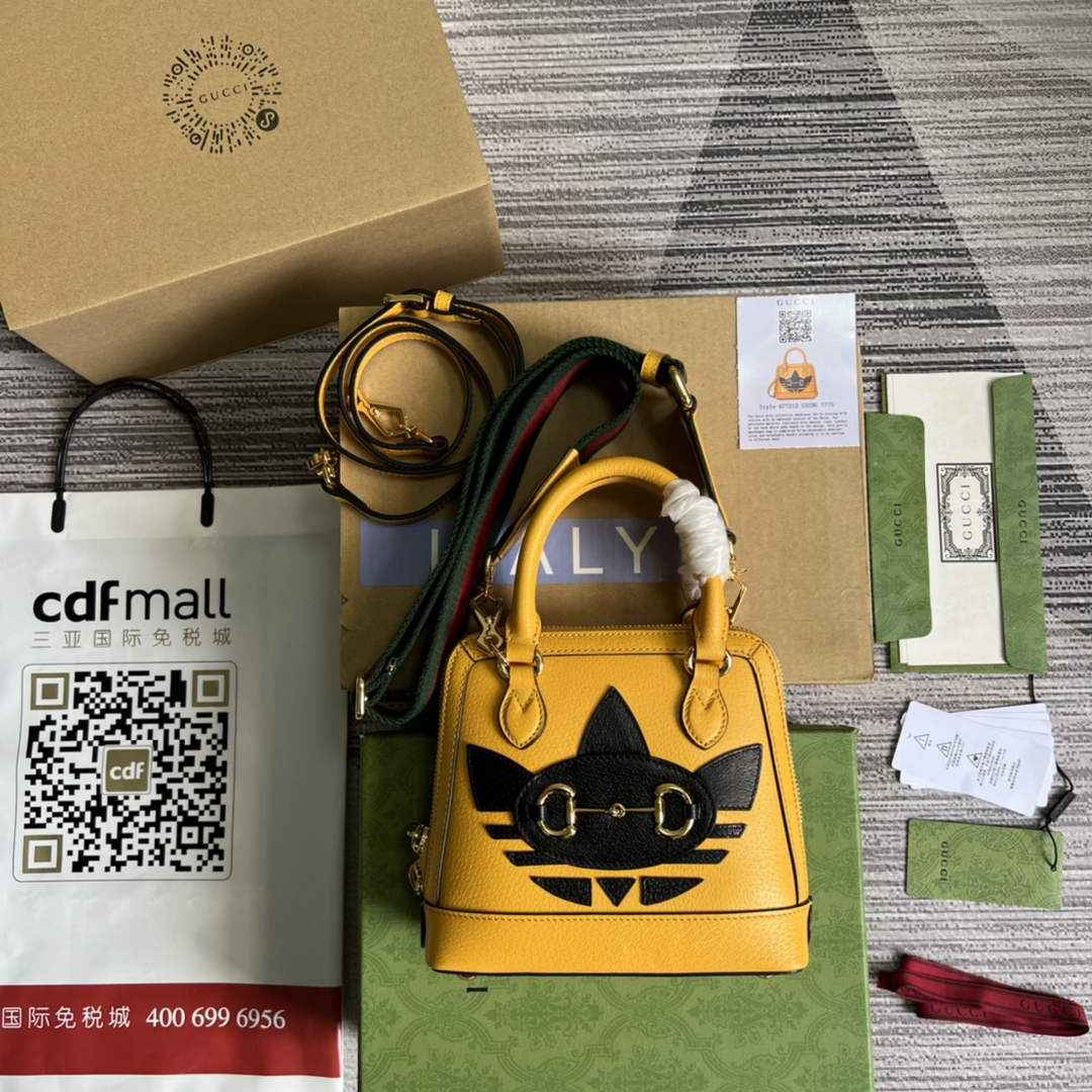adidas x Gucci 677212 Horsebit 1955 mini bag Yellow and black leather