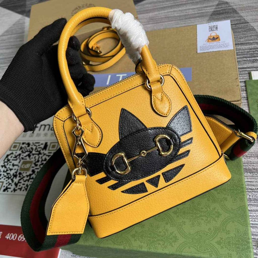 adidas x Gucci 677212 Horsebit 1955 mini bag Yellow and black leather