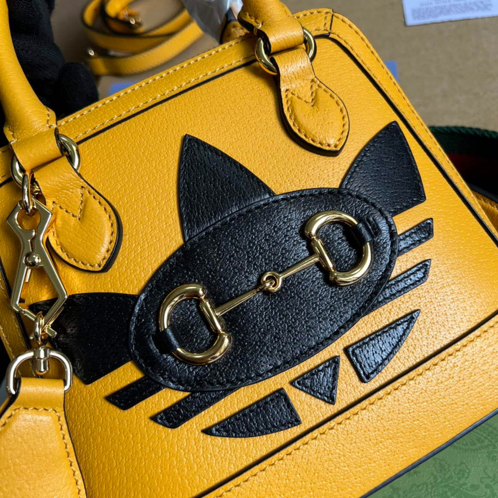 adidas x Gucci 677212 Horsebit 1955 mini bag Yellow and black leather