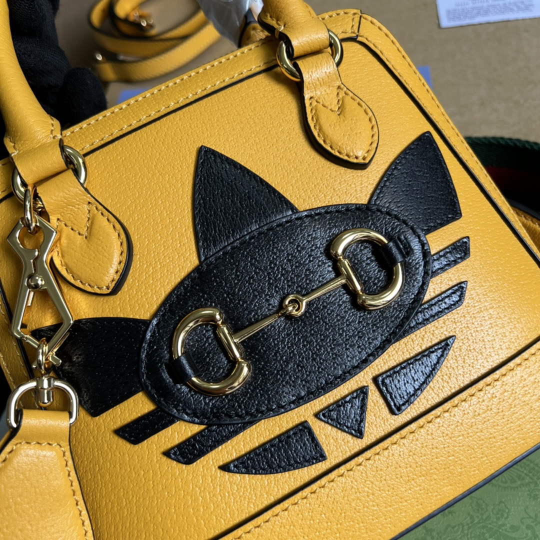 adidas x Gucci 677212 Horsebit 1955 mini bag Yellow and black leather