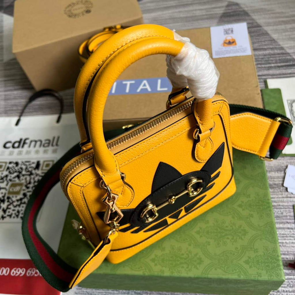 adidas x Gucci 677212 Horsebit 1955 mini bag Yellow and black leather