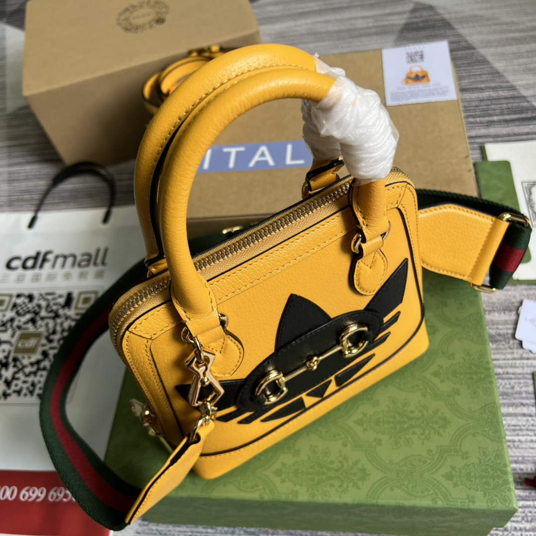 adidas x Gucci 677212 Horsebit 1955 mini bag Yellow and black leather