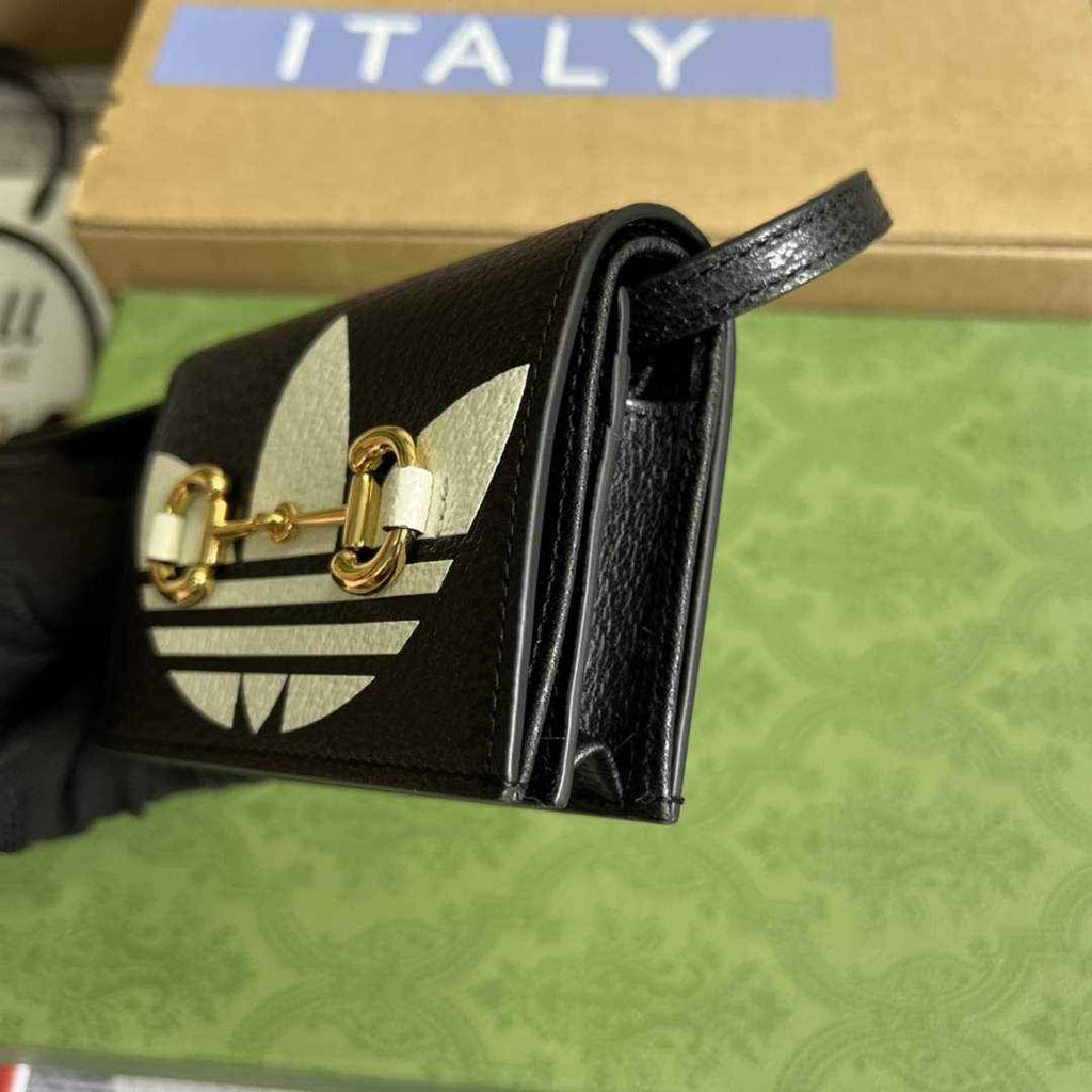 adidas x Gucci card case with Horsebit 702248 Black and off-white leather