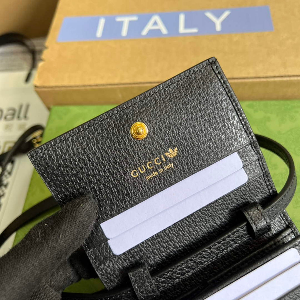 adidas x Gucci card case with Horsebit 702248 Black and off-white leather