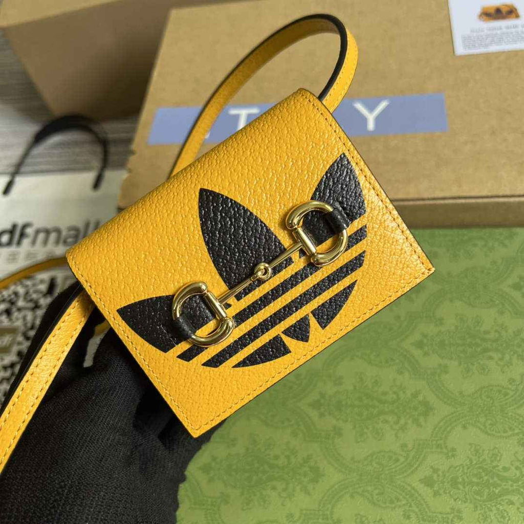 adidas x Gucci card case with Horsebit 702248 Off-black and yellow leather
