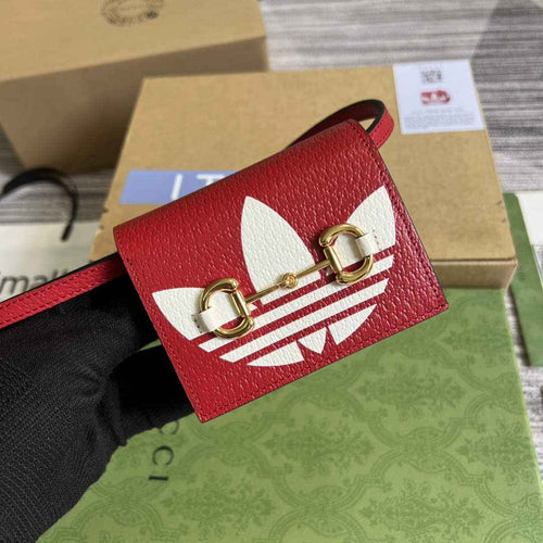 adidas x Gucci card case with Horsebit 702248 Off-white and red leather