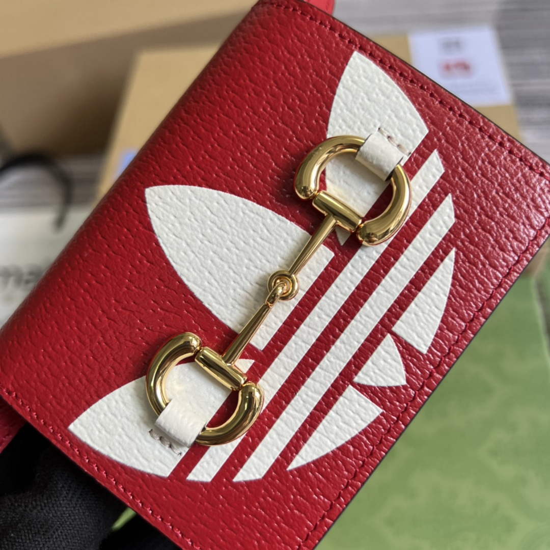 adidas x Gucci card case with Horsebit 702248 Off-white and red leather