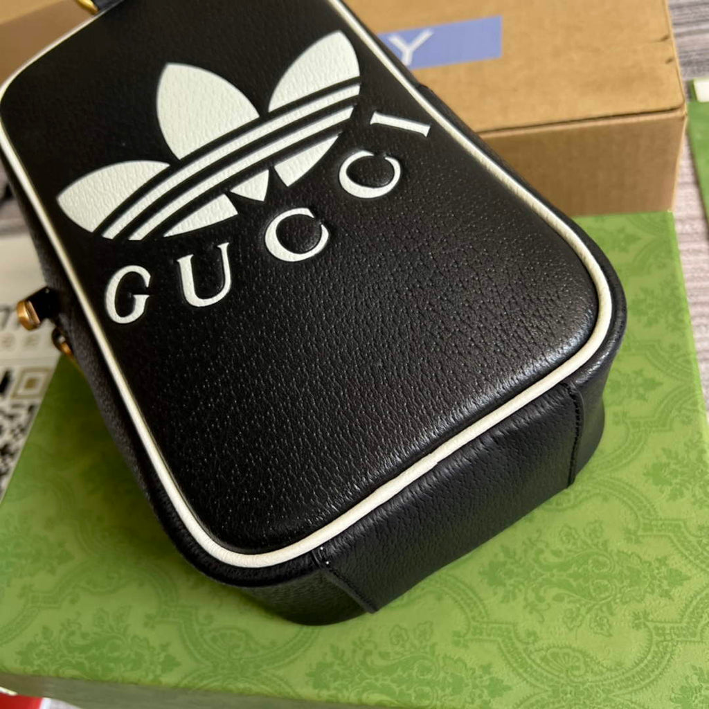 adidas x Gucci mini top handle bag 702387 Black leather