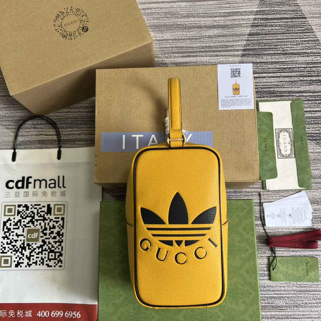 adidas x Gucci mini top handle bag 702387 Yellow leather