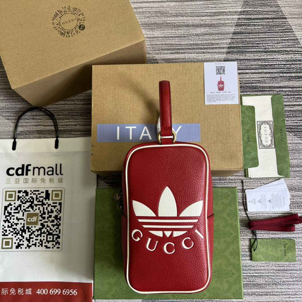 adidas x Gucci mini top handle bag 702387 Red leather