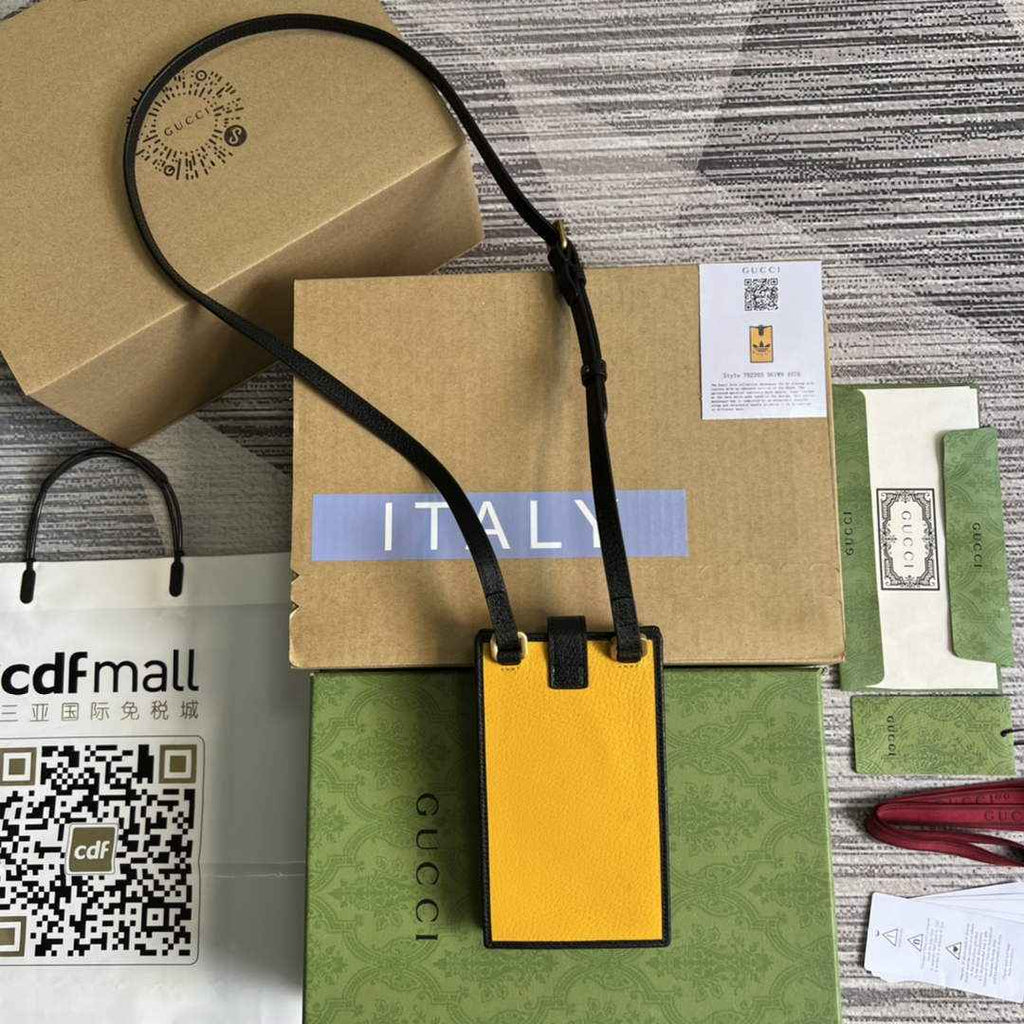 adidas x Gucci phone case 702203 Off-black and yellow leather