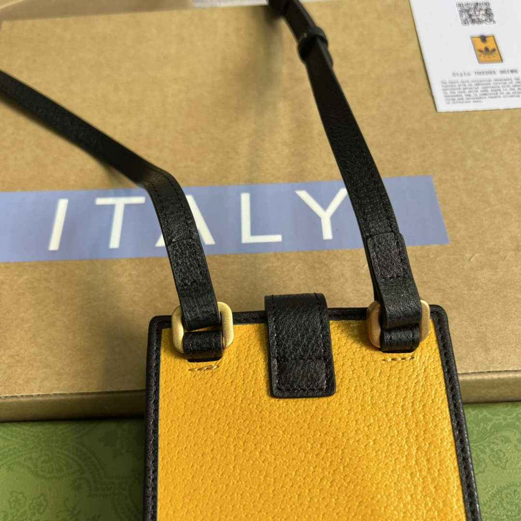 adidas x Gucci phone case 702203 Off-black and yellow leather
