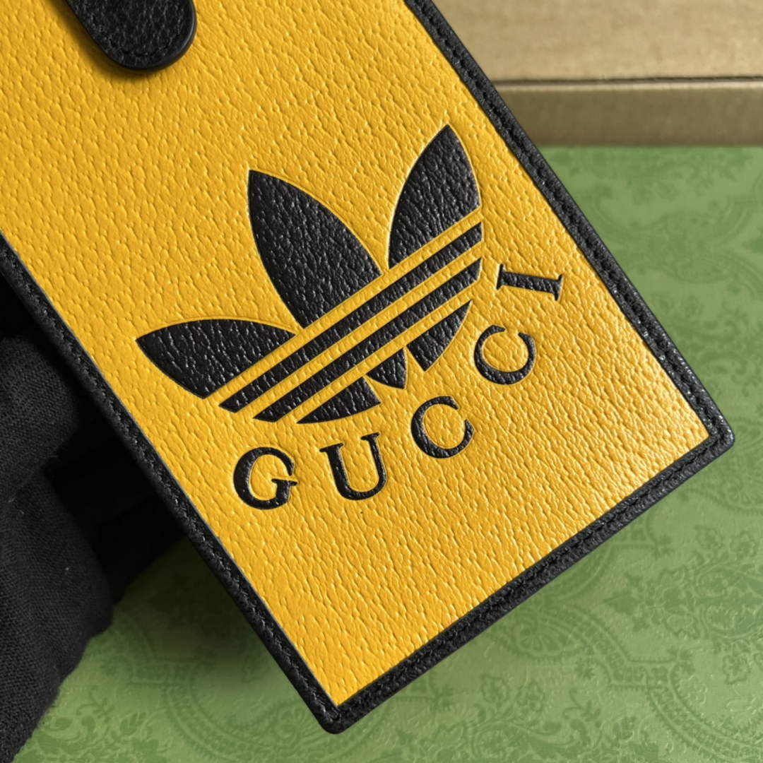 adidas x Gucci phone case 702203 Off-black and yellow leather