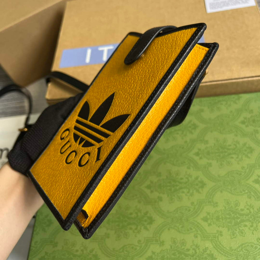 adidas x Gucci phone case 702203 Off-black and yellow leather