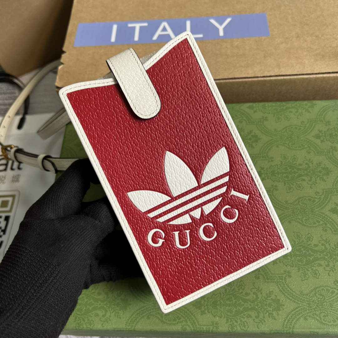 adidas x Gucci phone case 702203 Red and off-white leather